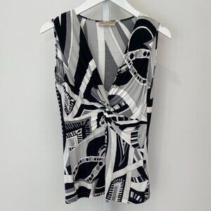 EMILIO PUCCI BLACK WHITE SLEEVELESS T-SHIRT TOP MODEL 42RP27 SIZE IT 44 / US 10